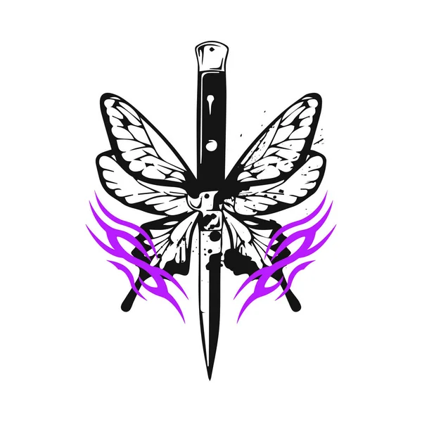 Vector Illustration Butterfly Knife — Vector de stock