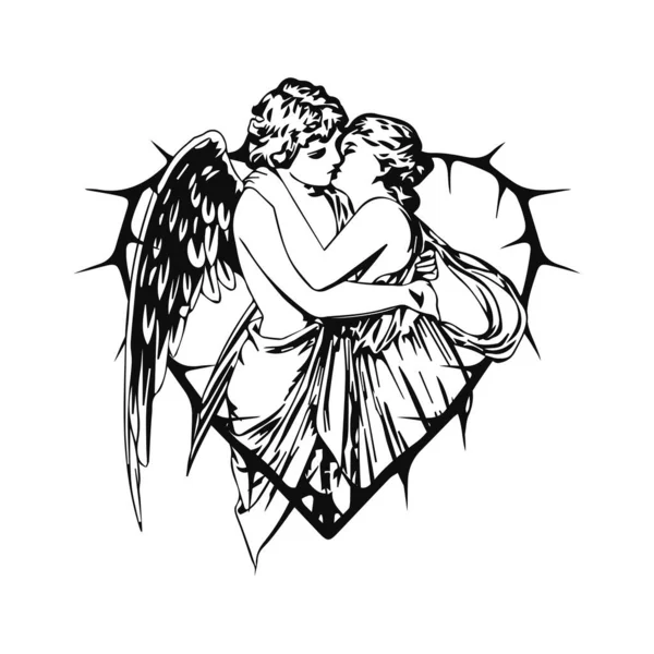 Vector Couple Angels Kissing — Wektor stockowy