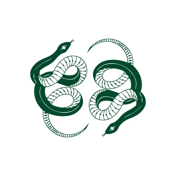 Two Green Snakes Silhouette Vector — Stockvektor