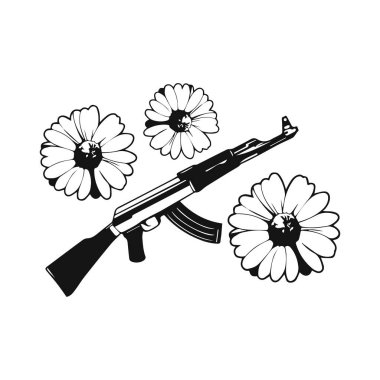 vector illustration of firearms and flowers