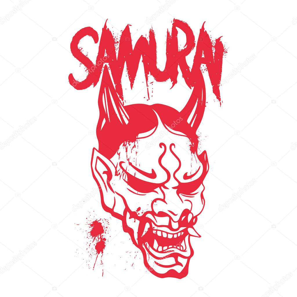 samurai head vector with bloodstains