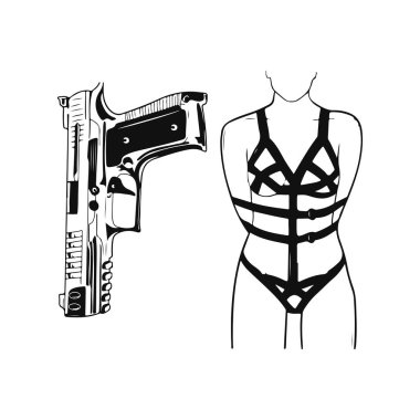 vector illustration of female body and hand gun