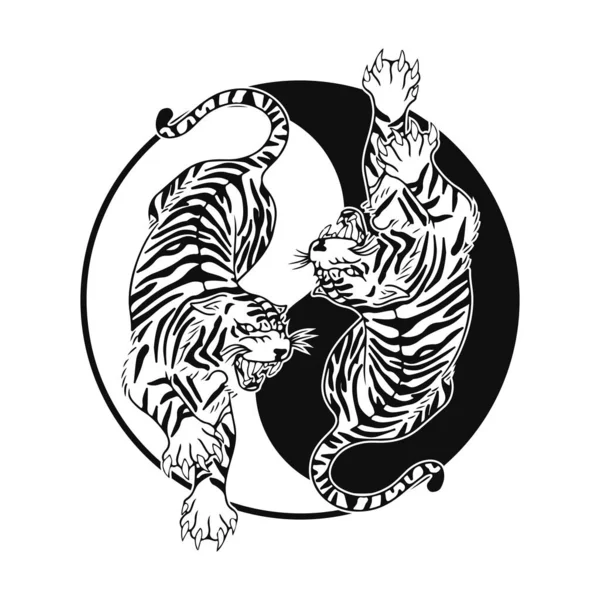 Vector Two Tigers Yin Yang Symbol — Wektor stockowy