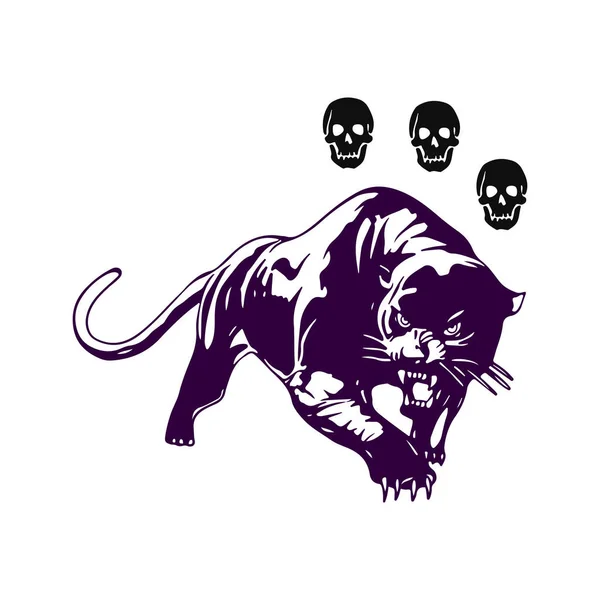 Vector Illustration Panther Skull — Stok Vektör