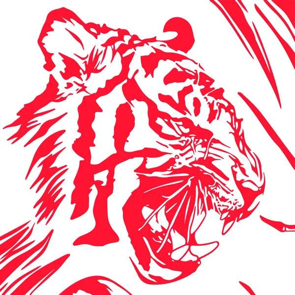 Spooky Tiger Head Vector Illustration — Stok Vektör