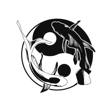 Yin yang sembollü balıkların vektör çizimi