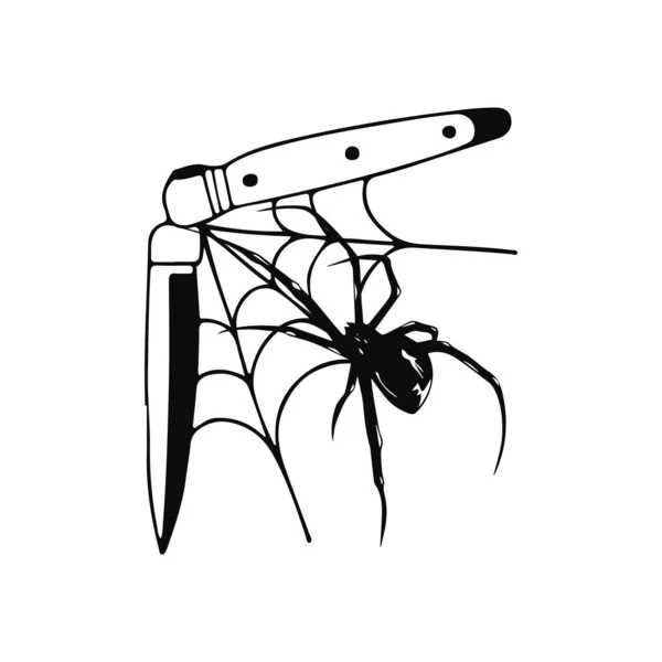 Vector Ilustración Cuchillo Con Tela Araña — Archivo Imágenes Vectoriales