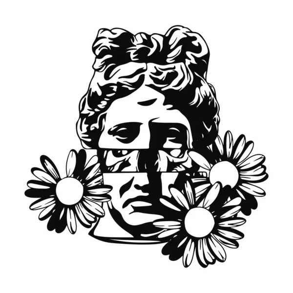 Grec Peuple Statue Illustration Vecteur Avec Des Fleurs — Image vectorielle