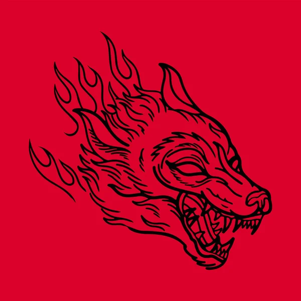 Wolfskopfvektorillustration Mit Feuer — Stockvektor