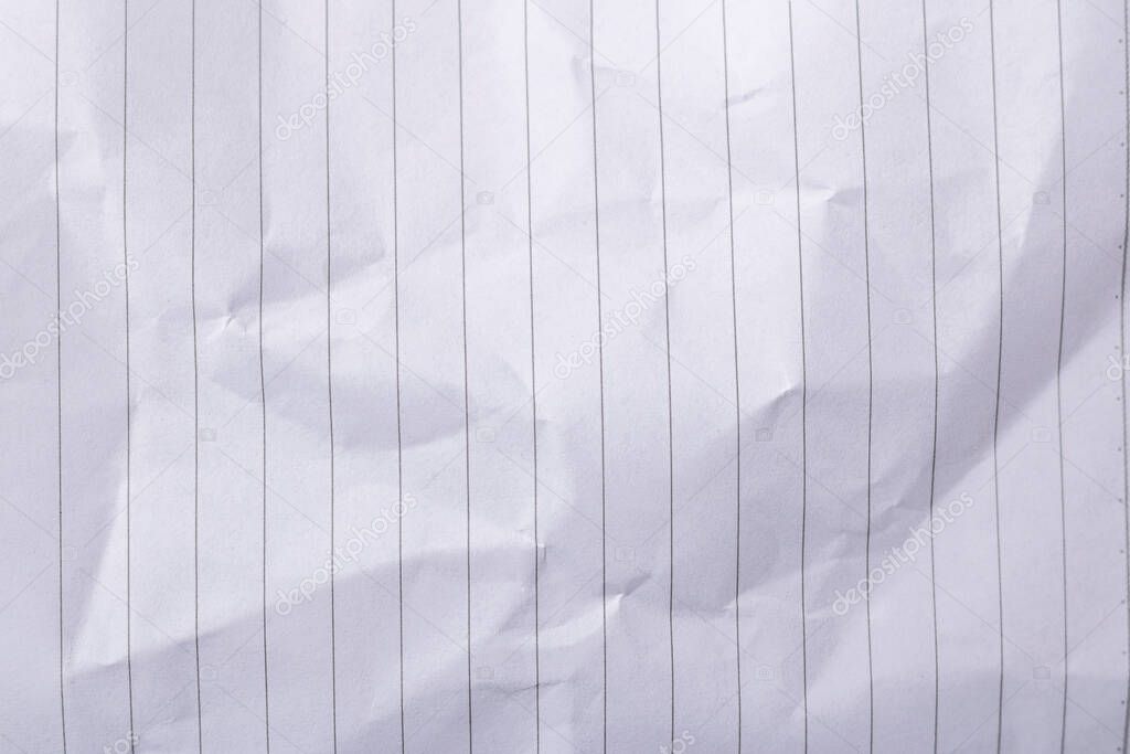 White lined paper. Crumpled paper. crease by hand recycled paper