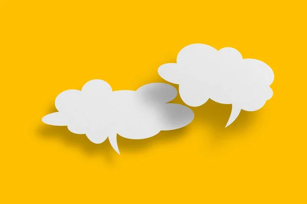 White Paper Speech Bubble Shape Set Yellow Background Communication Bubbles — стоковое фото