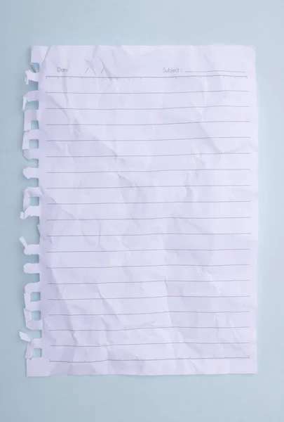 White Paper Crumpled Lines Placed Blue Background Note Paper — 图库照片