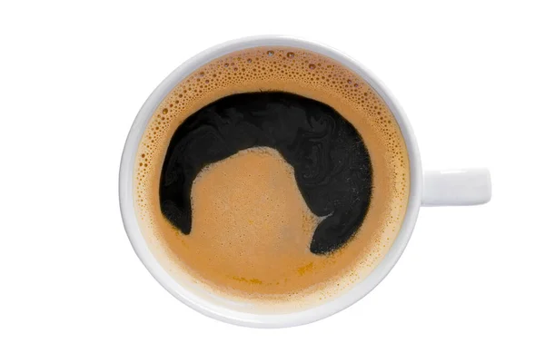 Eine Tasse Schwarzen Kaffee Draufsicht Isoliert Auf Weißem Hintergrund Und — Stockfoto