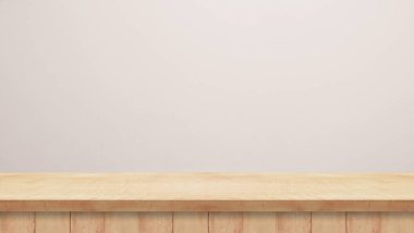 Kahverengi ahşap zemin ve beton duvar yatay dekorasyonu. Tahta masa. Oda arkaplanı. Soyut duvar kağıdı arkaplanı. Tasarım.