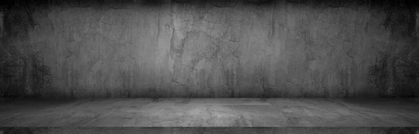 Ciemny Czarny Szeroki Poziome Dekoracyjne Cementu Ściana Pokój Tło Światła — Zdjęcie stockowe