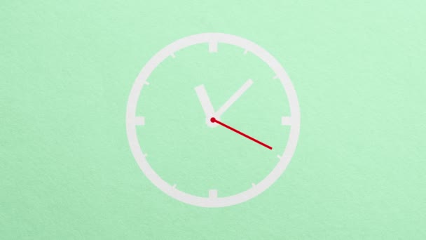Clock Paper Set Green Background Stop Motion Design — Stockvideo