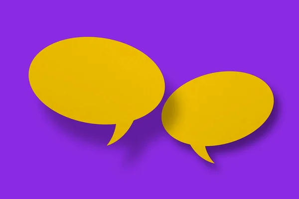 Speech Balloon Shaped Yellow Paper Purple Background Design — Stockfoto