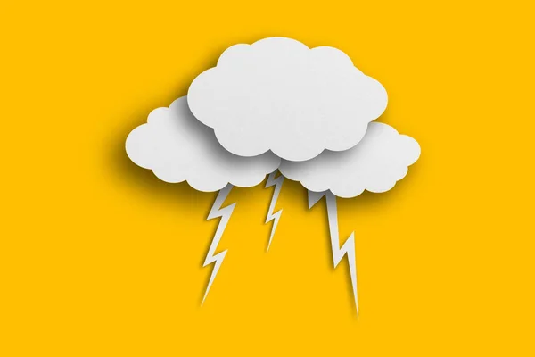 clouds and lightning Isolated paper on yellow background. Cut paper.