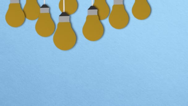 Yellow Paper Light Bulbs Light One One Stop Motion — Stock video