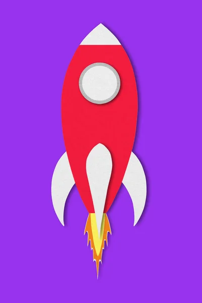 Červená Kosmická Loď Papír Izolovaný Fialovém Pozadí Výstřižek Cesta Design — Stock fotografie