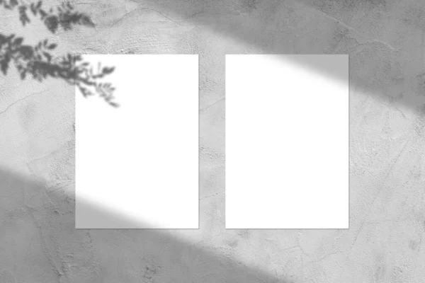 Empty White Horizontal Rectangular Poster Mockup Light Shadow Gray Concrete — ストック写真