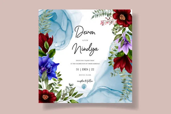 Wedding Invitation Card Watercolor Floral — Stock Vector