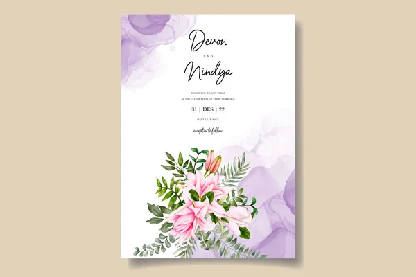 Beautiful Watercolor Floral Wedding Invitation Card — Stock Vector