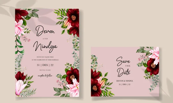Esküvői Meghívó Virág Gyönyörű Virág Levelek — Stock Vector