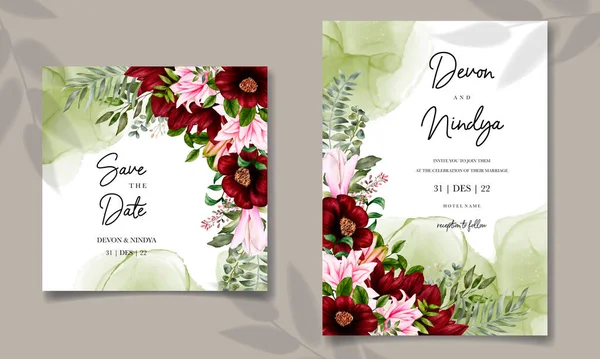 Elegante Luxuoso Aquarela Floral Casamento Convite Cartão — Vetor de Stock