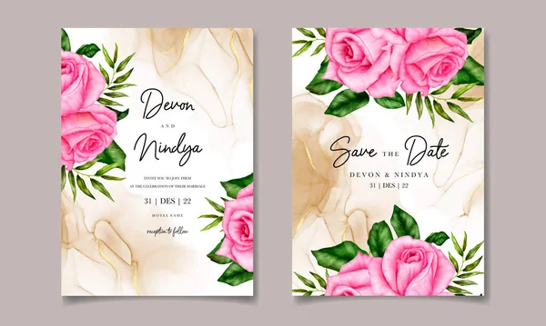 Κομψό Και Πολυτελές Υδατογραφία Floral Γαμήλια Πρόσκληση Κάρτα — Διανυσματικό Αρχείο
