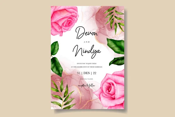 Elegant Luxurious Watercolor Floral Wedding Invitation Card — Stock Vector