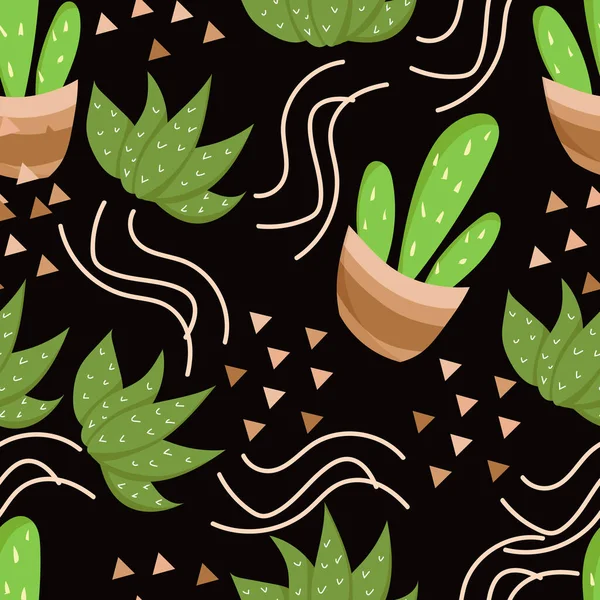 Cute Cartoon Cactus Seamless Pattern — Stock Vector