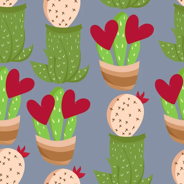 Mignon Dessin Animé Cactus Motif Sans Couture — Image vectorielle