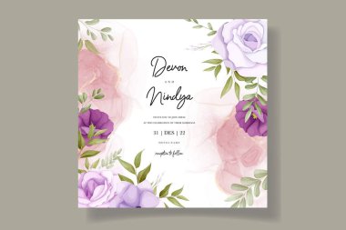 Güzel mor çiçek düğün davetiyesi tasarımı