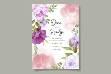 Güzel mor çiçek düğün davetiyesi tasarımı