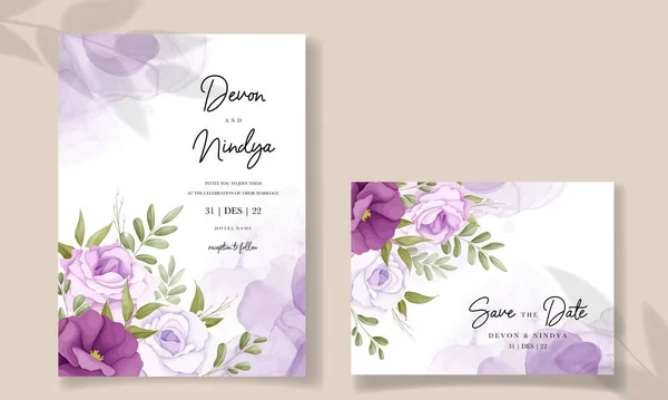 美しい紫色の花の結婚式の招待カードのデザイン ストックベクター