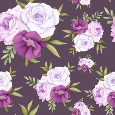 Güzel mor çiçekli zarif, pürüzsüz desen.