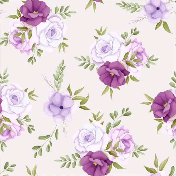 Elegante Florale Nahtlose Muster Mit Schöner Lila Blume — Stockvektor