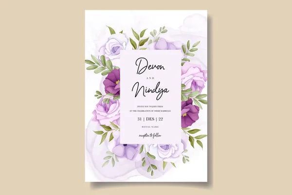 美しい紫色の花の結婚式の招待カードのデザイン ベクターグラフィックス