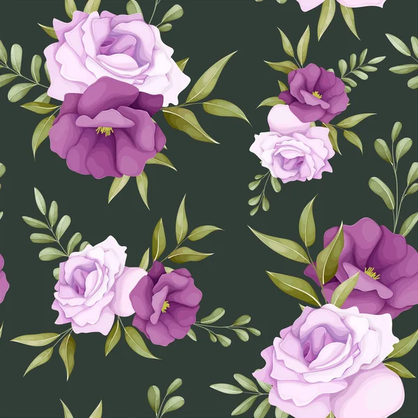 美しい紫色の花とエレガントな花のシームレスなパターン ベクターグラフィックス