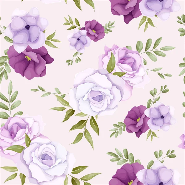 美しい紫色の花とエレガントな花のシームレスなパターン ストックイラスト