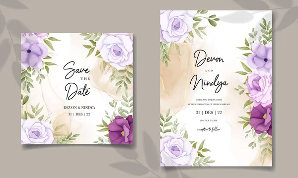 紫の花の装飾が施されたエレガントな結婚式の招待カード ベクターグラフィックス
