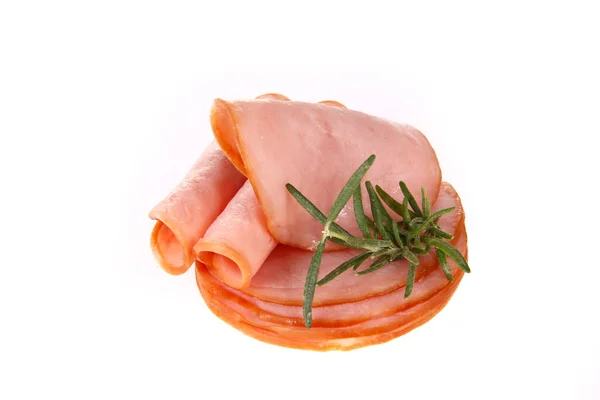 Tranches Jambon Porc Isolées Sur Fond Blanc — Photo