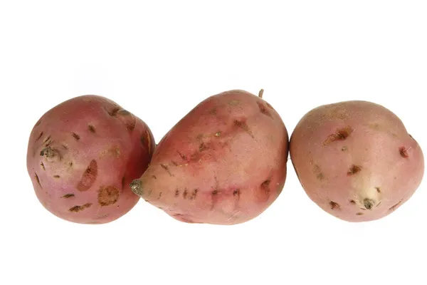 Batatas Doces Maduras Fundo Branco — Fotografia de Stock