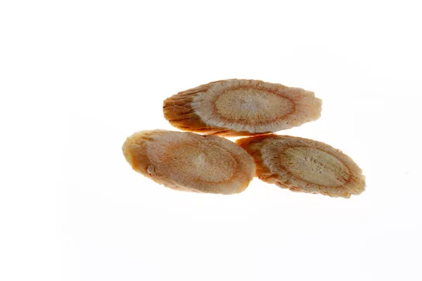 白い背景に中国の漢方薬のアストロガルス膜細胞 クローズアップ写真 — ストック写真