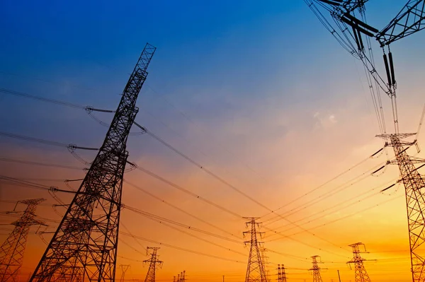 Trådbunden Elektrisk Energi Vid Solnedgången — Stockfoto