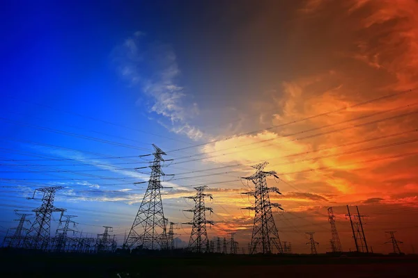 Electric Tower Silhouette Sunset — Stock Photo, Image