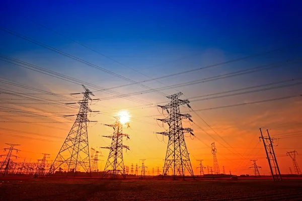 Torre Eléctrica Silueta Atardecer — Foto de Stock