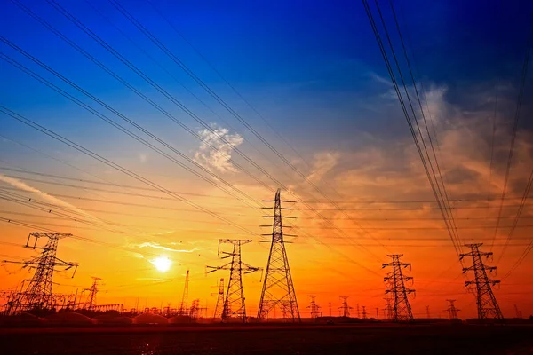 Torre Eléctrica Silueta Atardecer — Foto de Stock