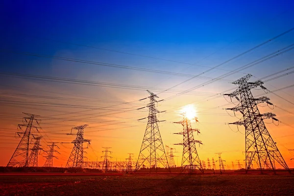 Torre Eléctrica Silueta Atardecer — Foto de Stock